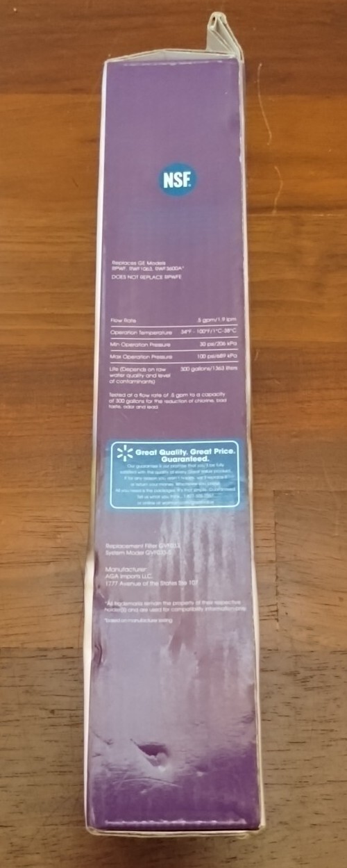 Great Value Refrigerator Water Filter Replaces GE Model RPWF 6Months 300 Gallons