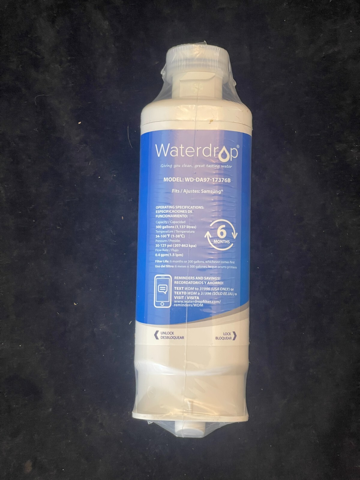 Waterdrop Water Filter Model WD-DA97-17376B for Samsung Fridges 300gal capacity