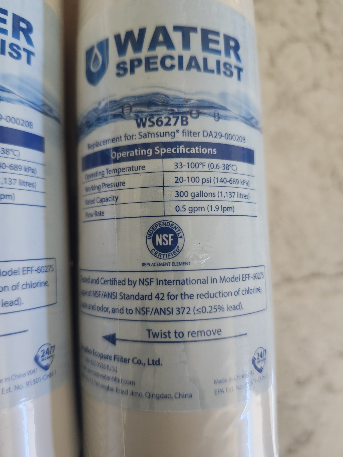 Waterspecialist WS627B replacement DA29-00020B Refrigerator Water Filter lot (3)
