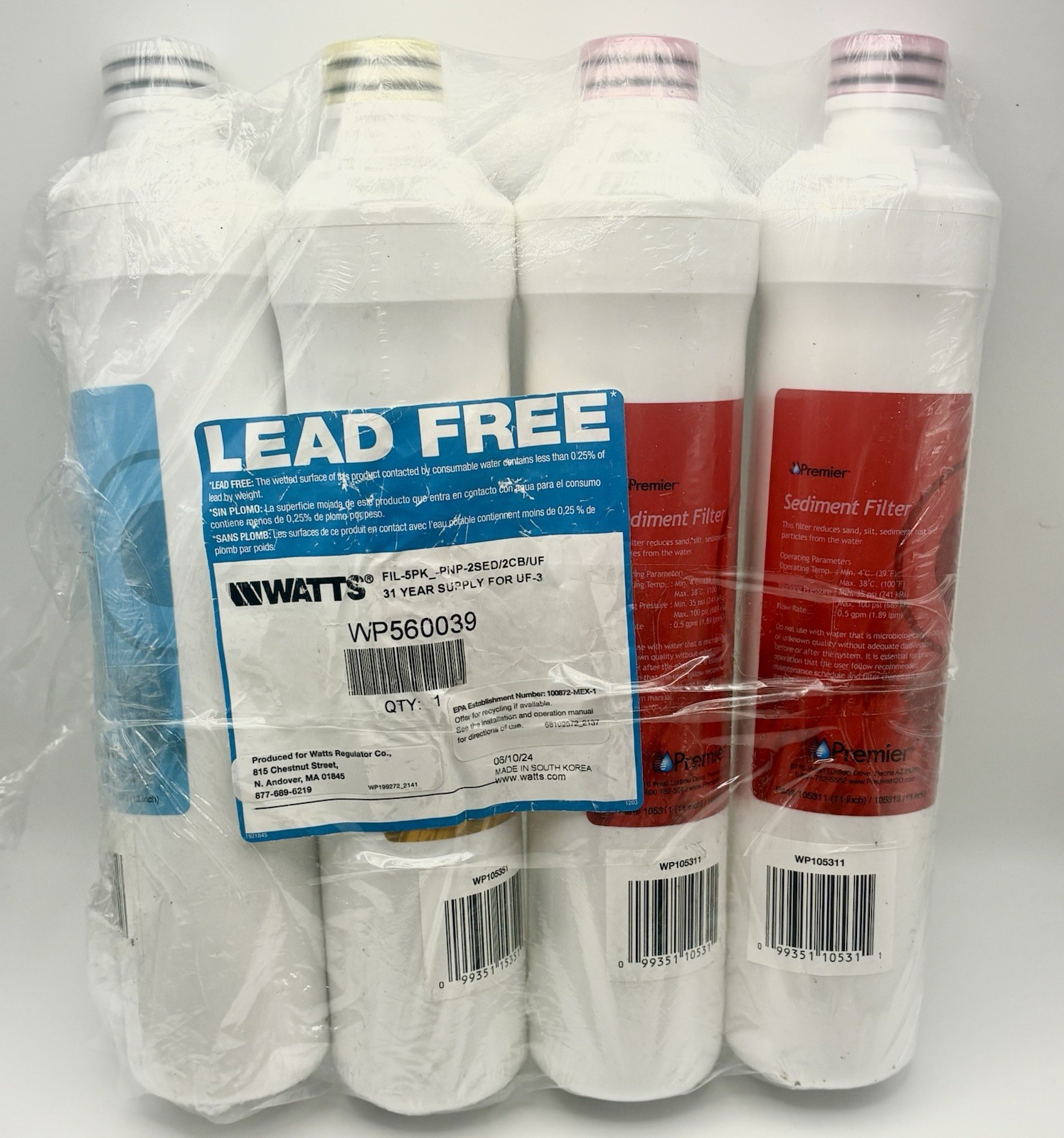 4 PACK READ Watts Premier Annual Pure UF-3 Filter Kit Wp560039