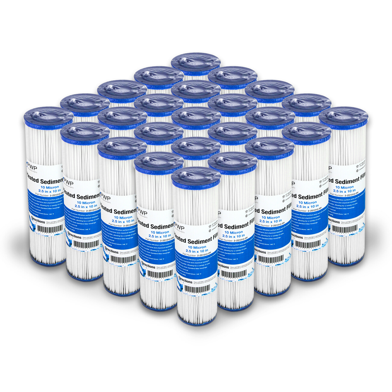 Pleated Polypropylene Water Filter Cartridge 2.5X10″ 10 Micron 25 Pack