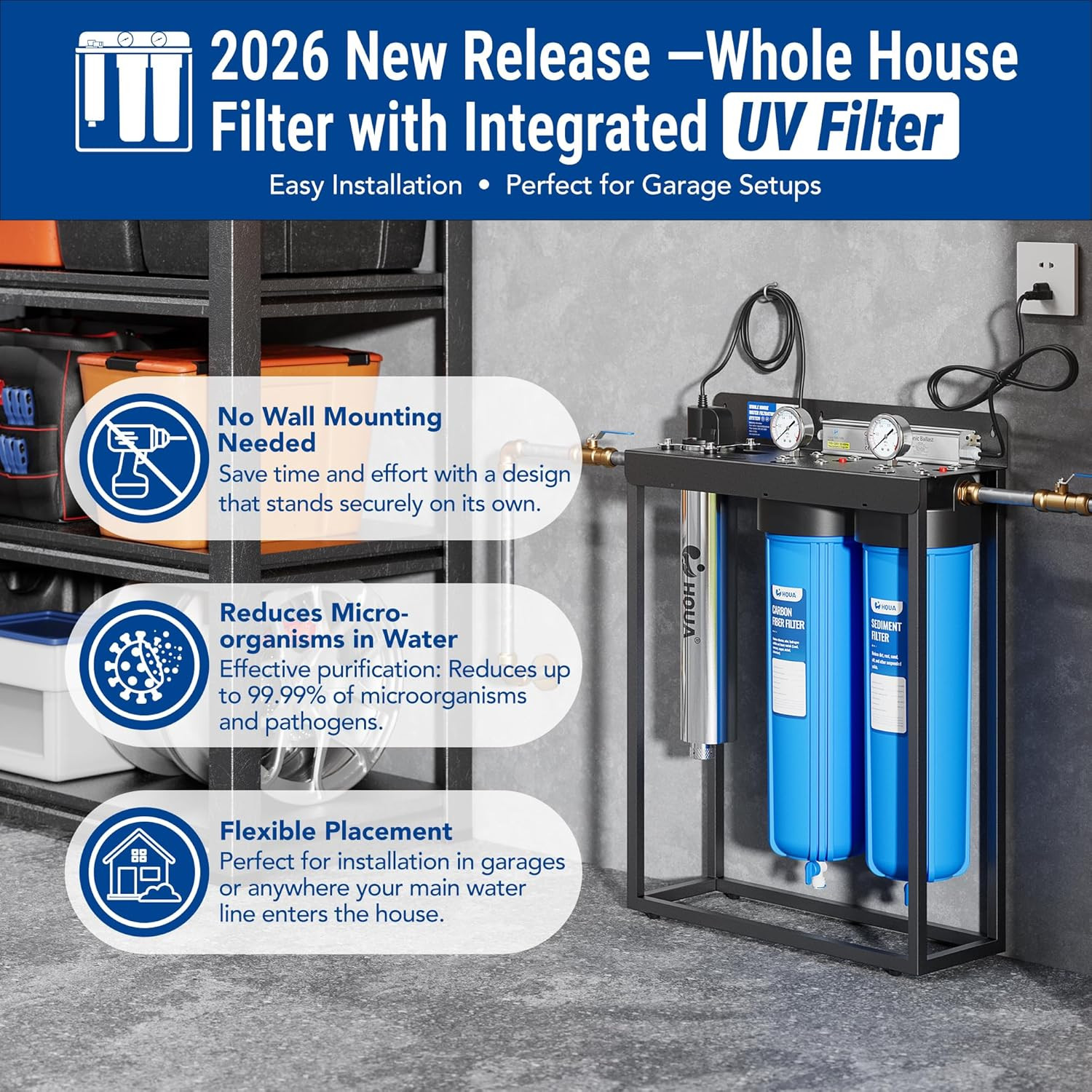3-Stage Whole House Water Filtration System with UV Filter & Heavy Metal Reducti