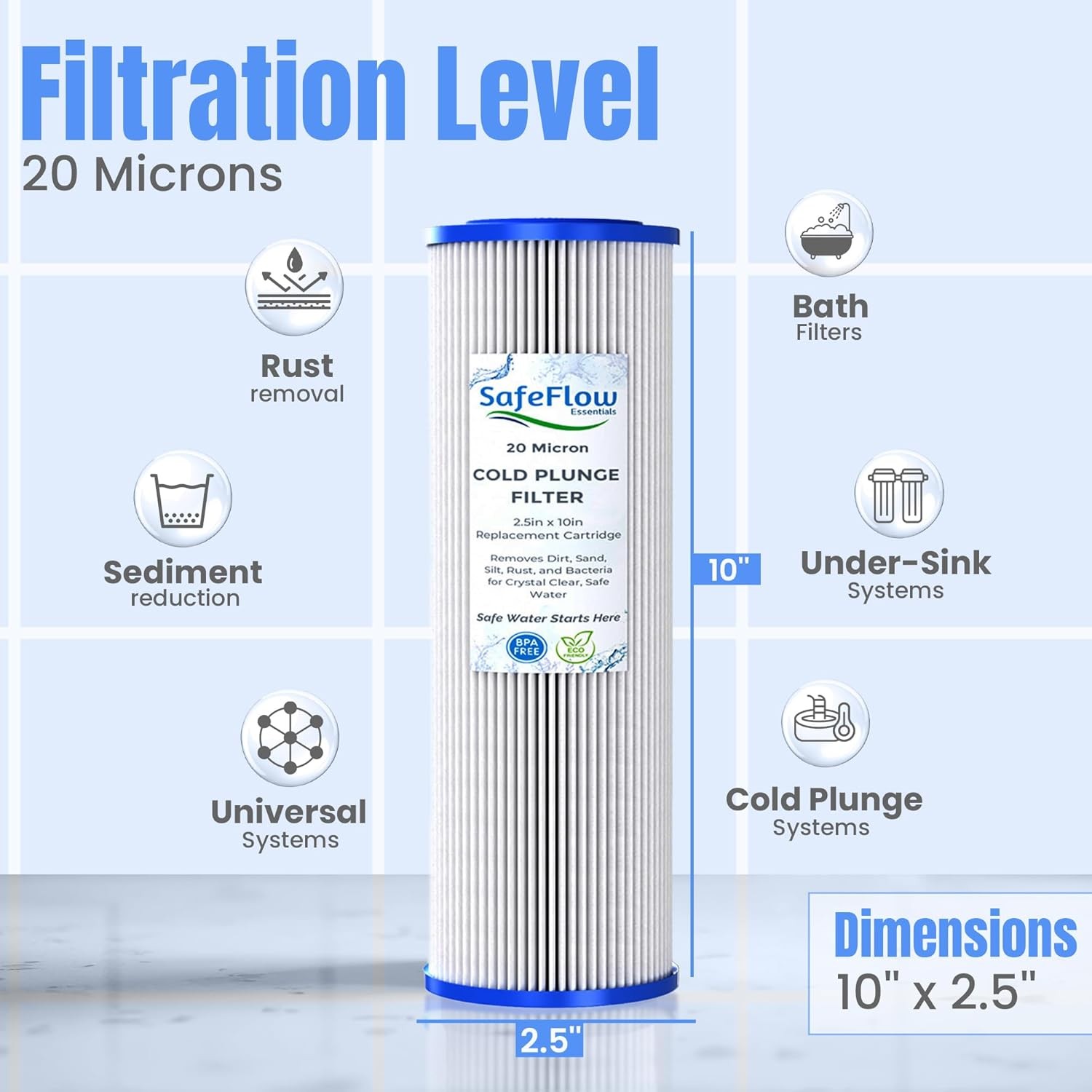10in Ice Bath Chiller Filters 20 Micron 10″ x 2.5″ Water Filter Replacement C…