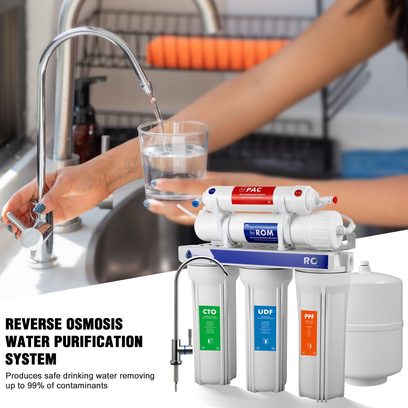 5 Stage Reverse Osmosis Water Filtration System Purifier Water Filter 75 GPD USA