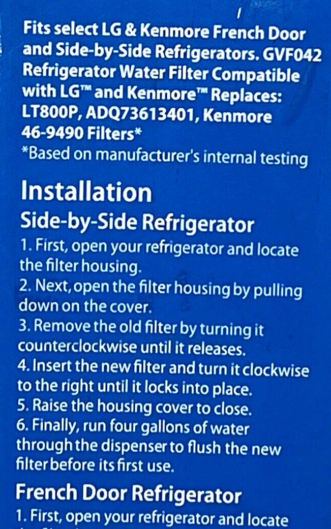 Refrigerator Water Filter Replacement #GVF042 Fits LG Models LT800P & Kenmore