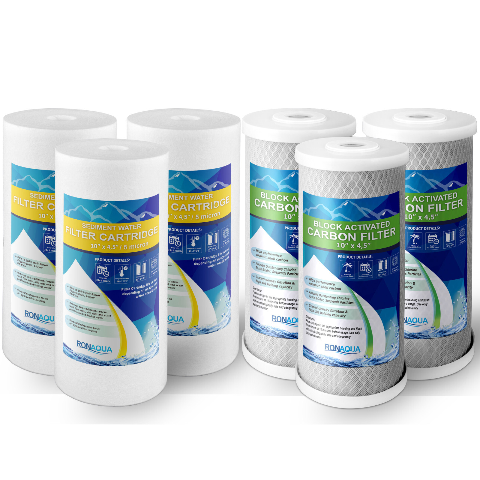 Big Blue CTO Carbon Block & Sediment Water Filters 4.5″ x 10″ Cartridges Set