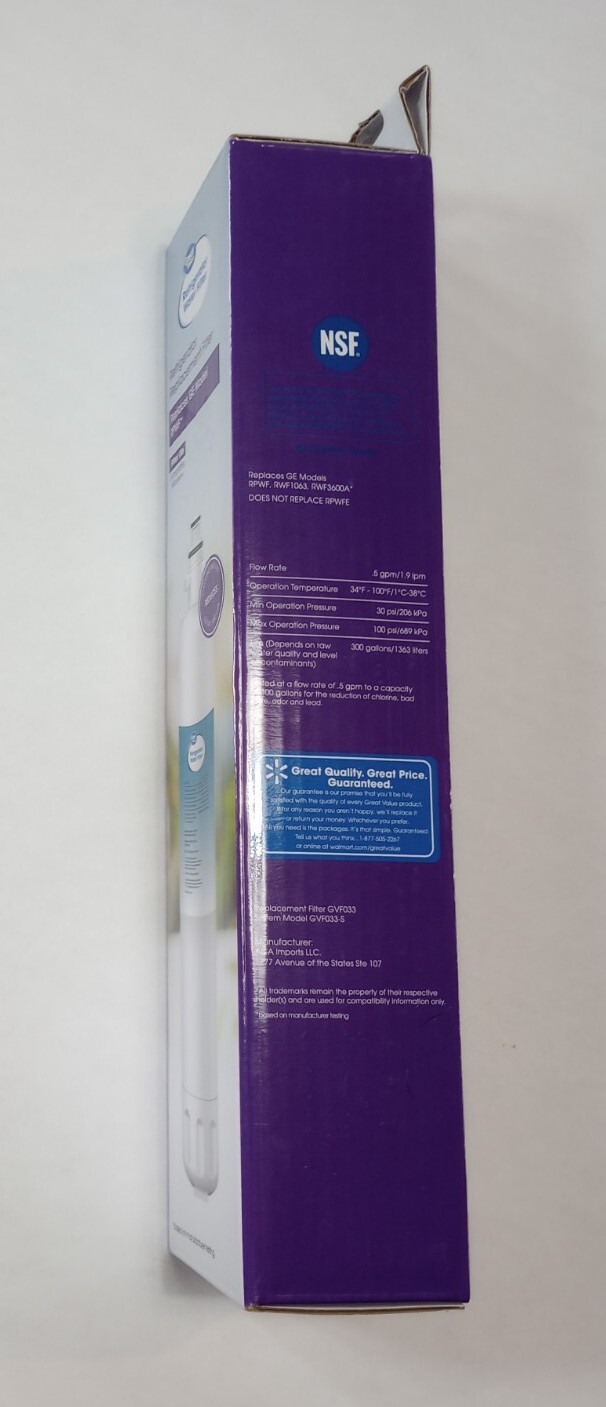 Great Value Refrigerator Water Filter Replaces Ge Model RPWF 6 Month 300 Gallons