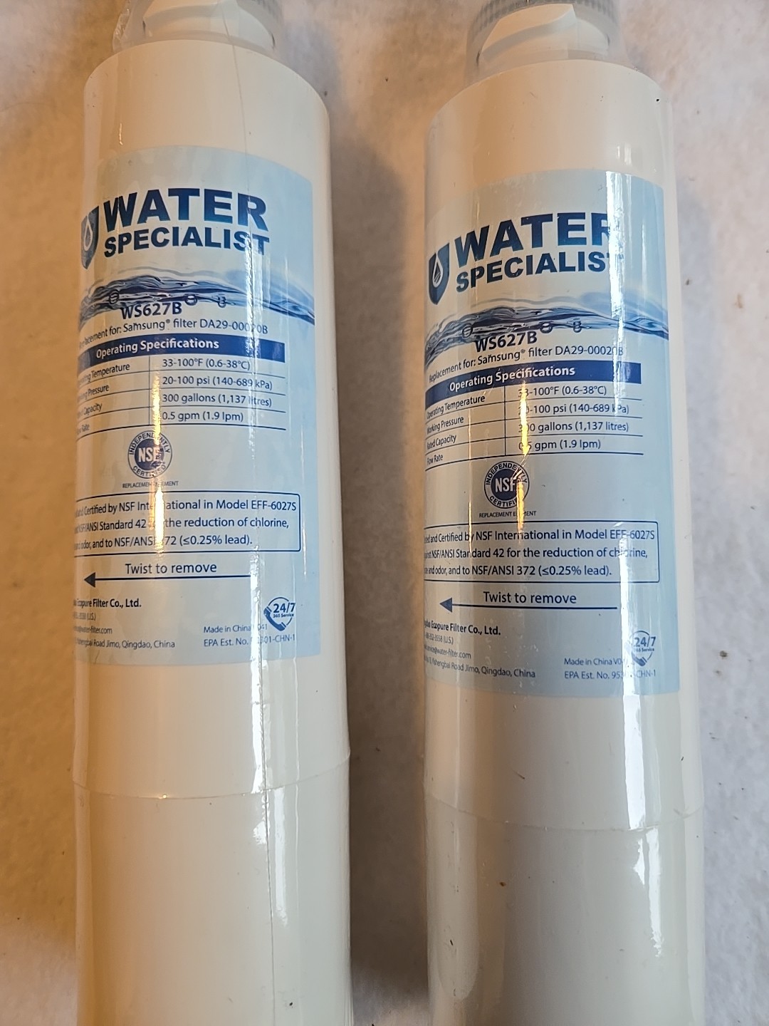 NEW unopened Waterspecialist WS627B water filter – 2 Pack