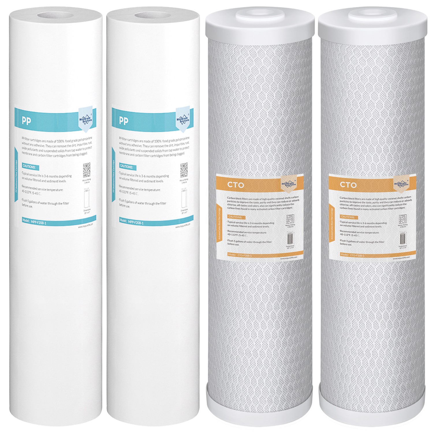 4 Pack Big Blue 20″x4.5″ Sediment CTO Carbon Block Water Filter Whole House Set