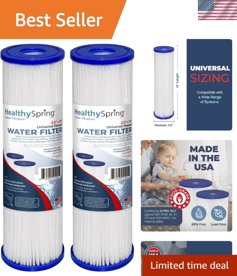 5 Micron Whole House Sediment Filter – 10×2.5 In, 2-Pack for Clean Water Flow