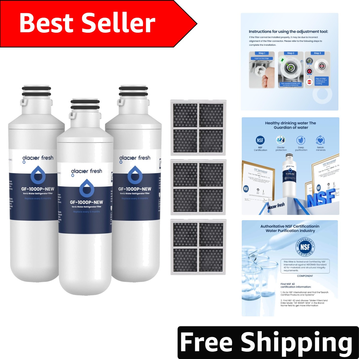 LT1000PC Water Filter Replacement Set – 3+3 Count, 97.9% Chlorine Reduction