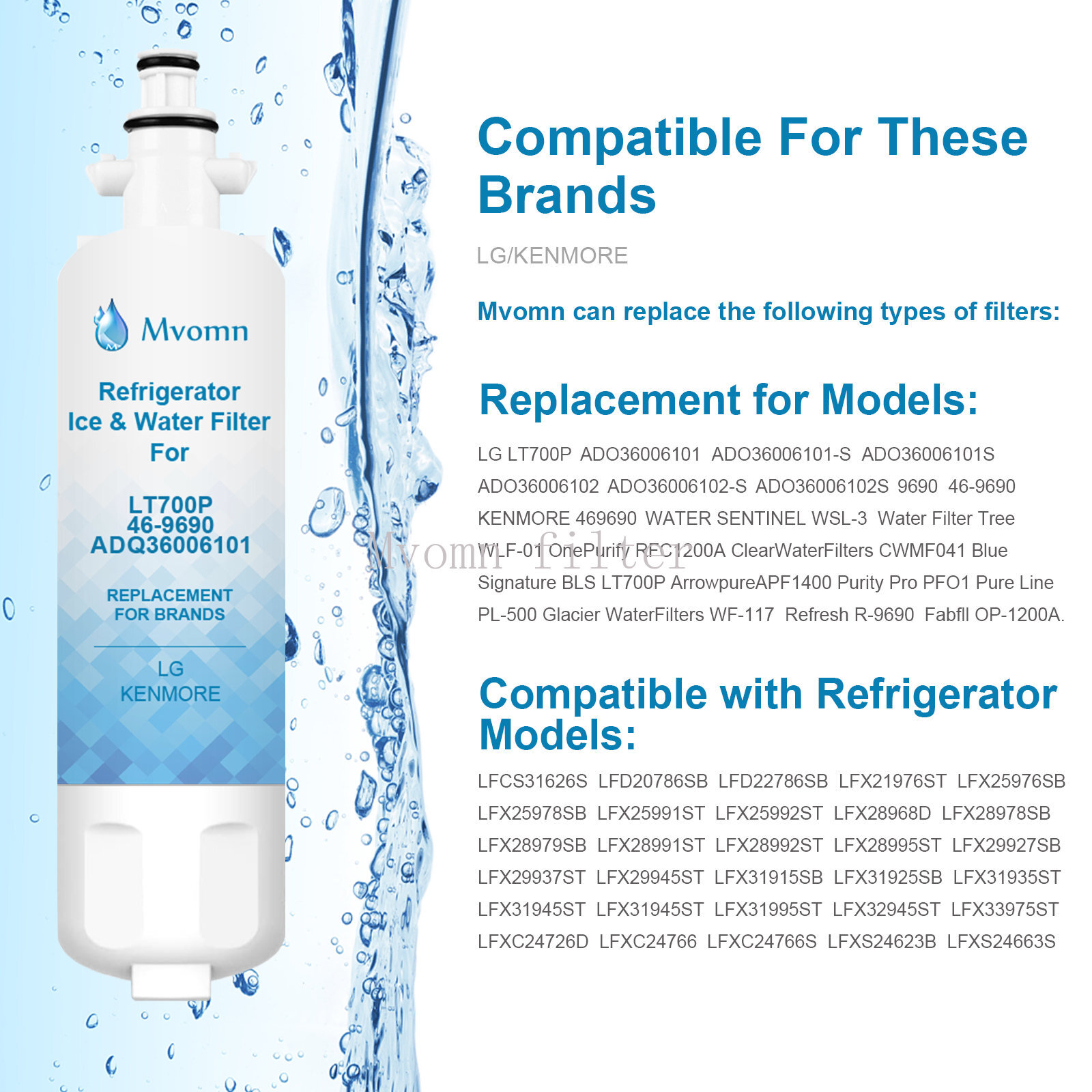 2 Pack 9690 Kenmore 469690 Replacement Refrigerator Water Filter By MVOMN USA