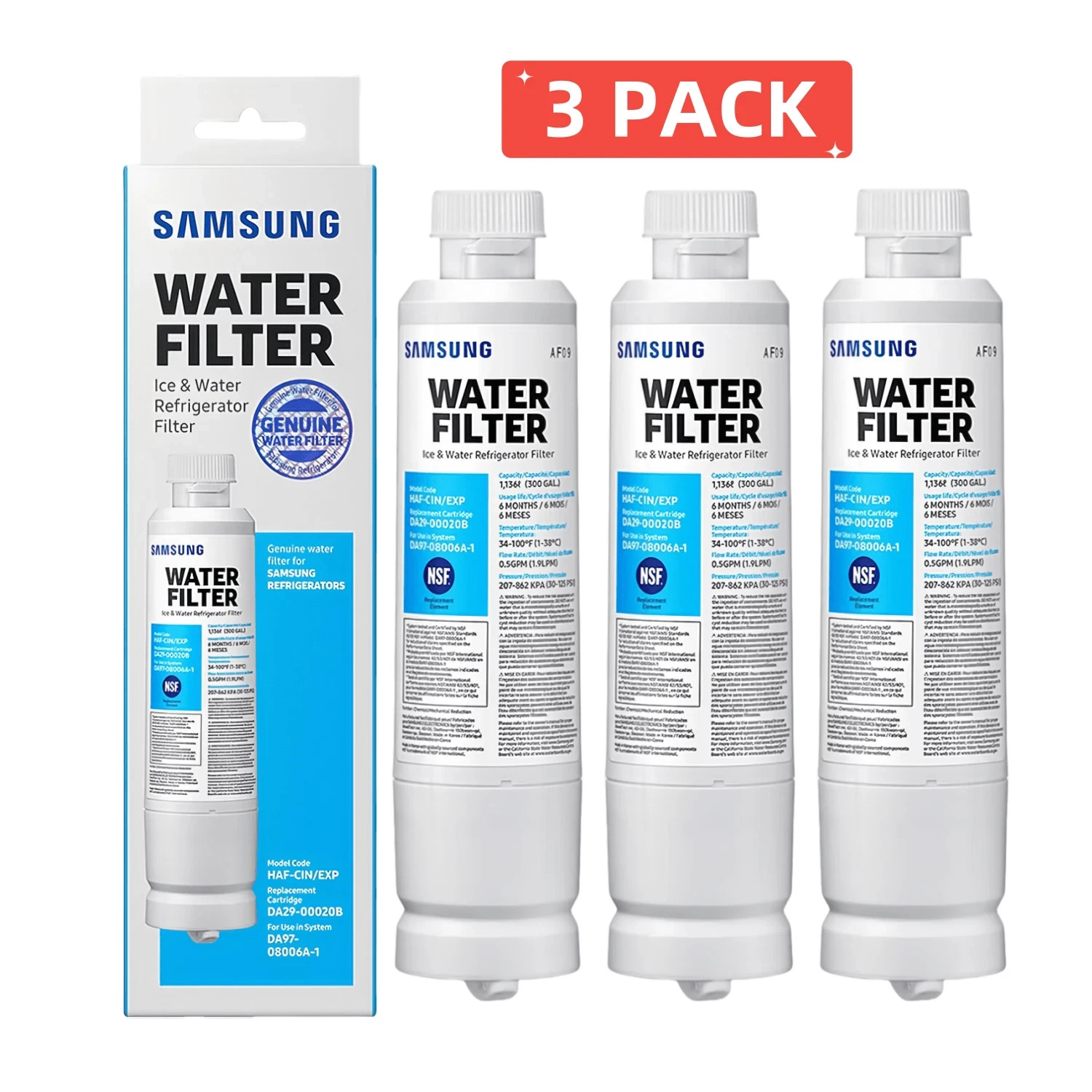 3 Pack NEW Samsung DA29-00020B HAF-CIN/EXP Replacement Refrigerator Water Filter