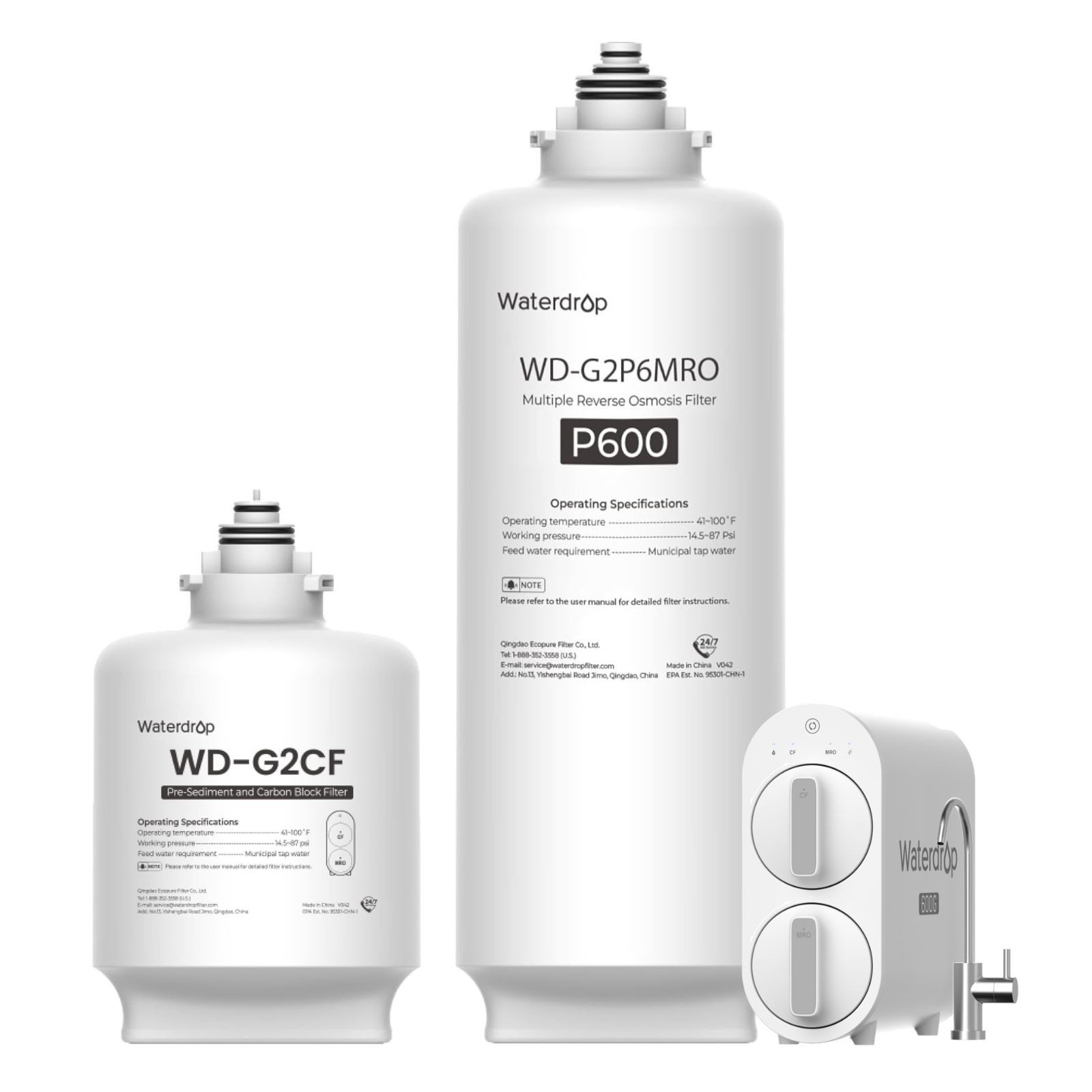 Waterdrop WD-G2P600-W Replacement Filter, Pack of 1 WD-G2CF and 1 WD-G2P6MRO