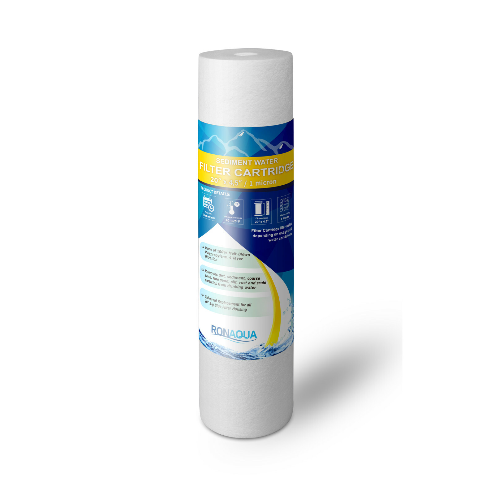 4.5″ x 20″ Big Blue Sediment Water Filters (1 Micron) 1 Whole House Cardridge