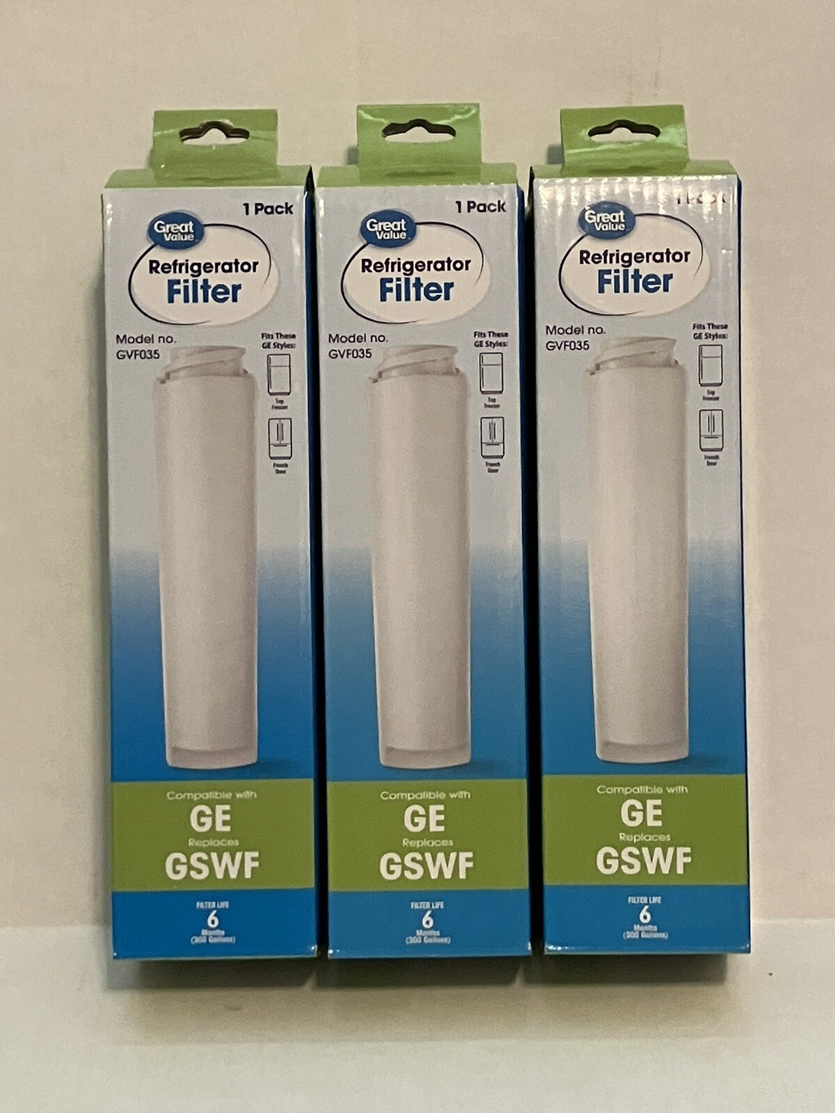 3 Great Value Refrigerator Filter Model No. GE GSWF Replacement for GE Kenmore