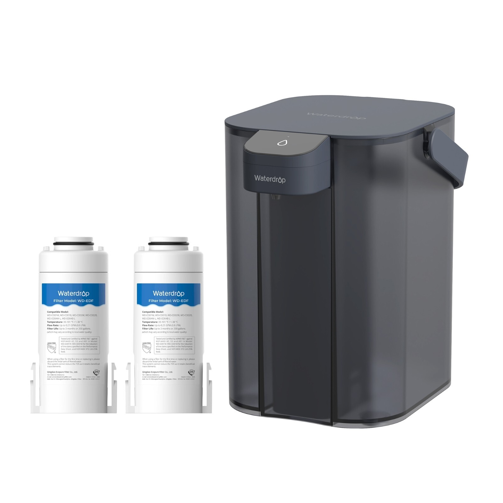 Waterdrop Electric Water Filter Pitcher, Dispenser,200-Gallon,with 2 Filter