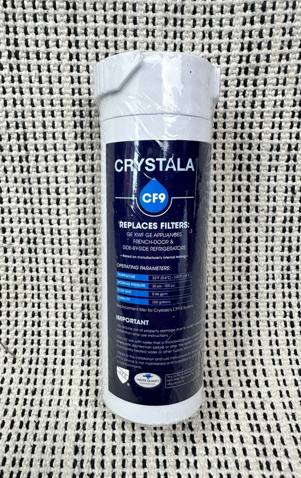 Crystala CF9 Water Filter for GE XWF French Door & Side-By-Side Refrigerators