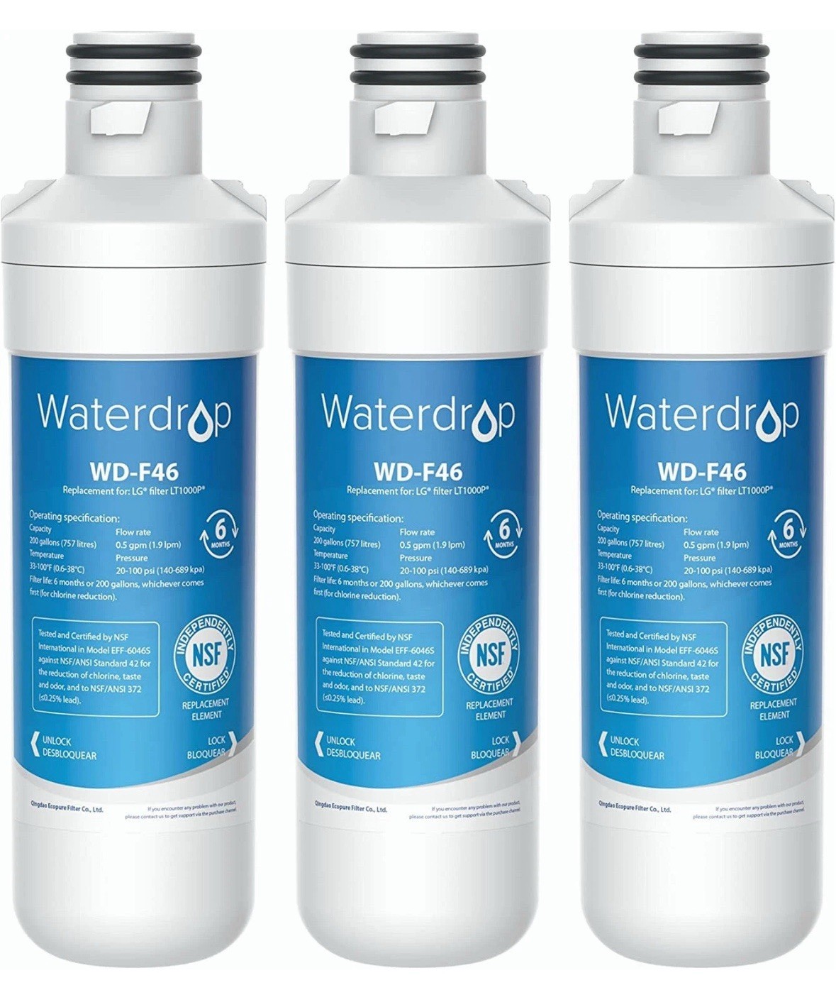 Waterdrop Refrigerator Water Filter Replacement for LG® LT1000P® ADQ74793501 (3)