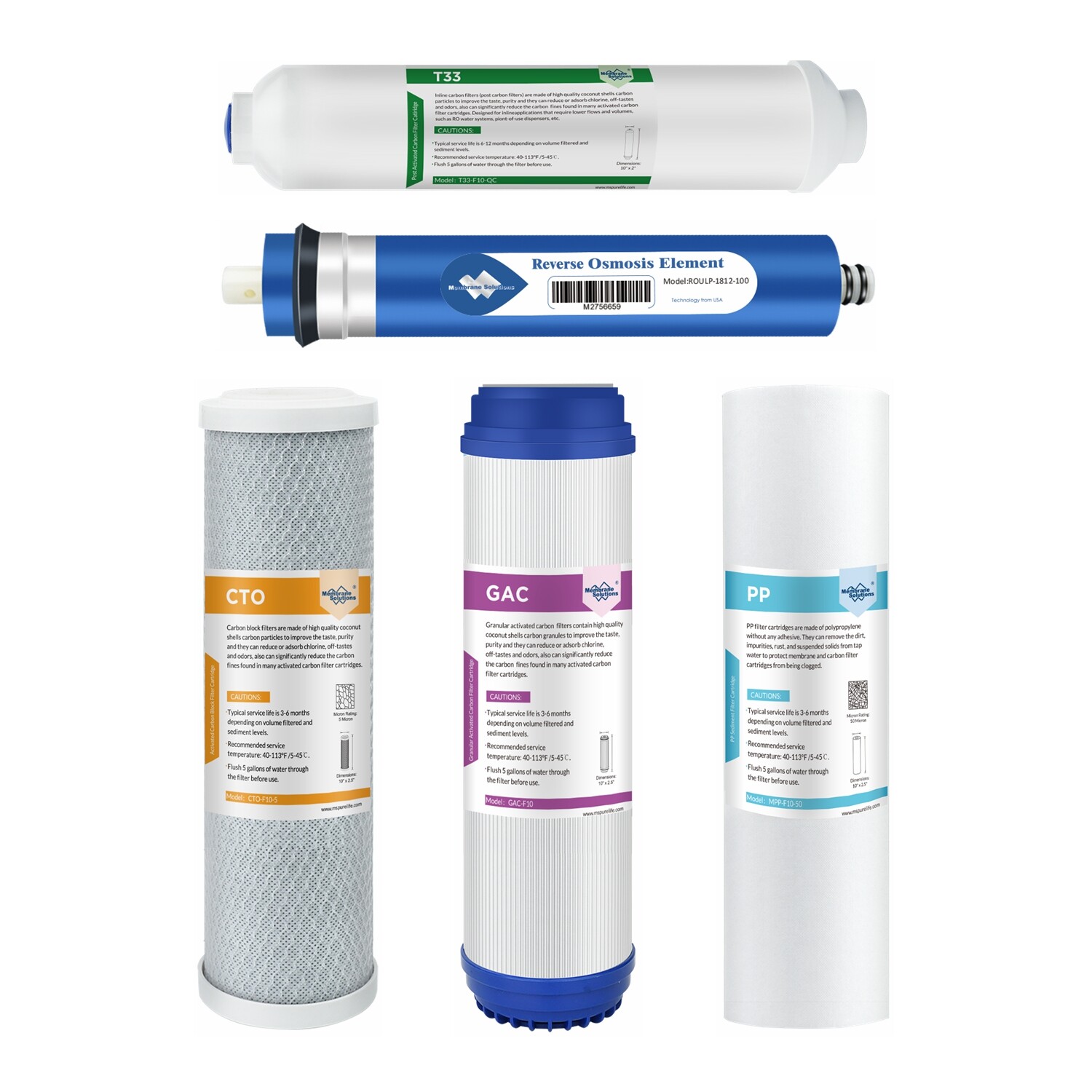 5 Stage 100 GPD RO Reverse Osmosis System Water Filter 1/2/3 Year Cartridges Set