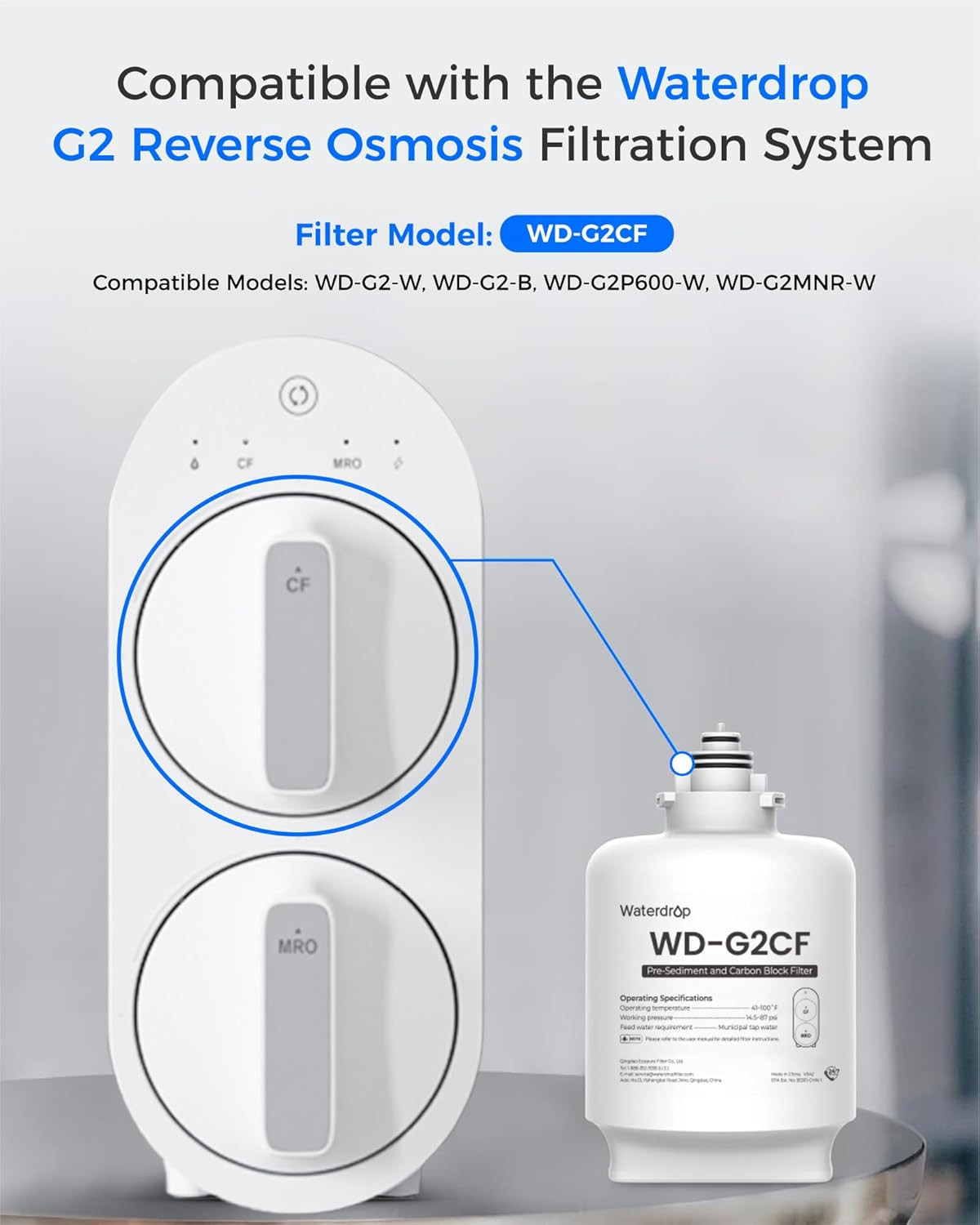 WD-G2CF Filter, Replacement for WD-G2-W, WD-G2-B, WD-G2P600-W Reverse Osmosis Sy