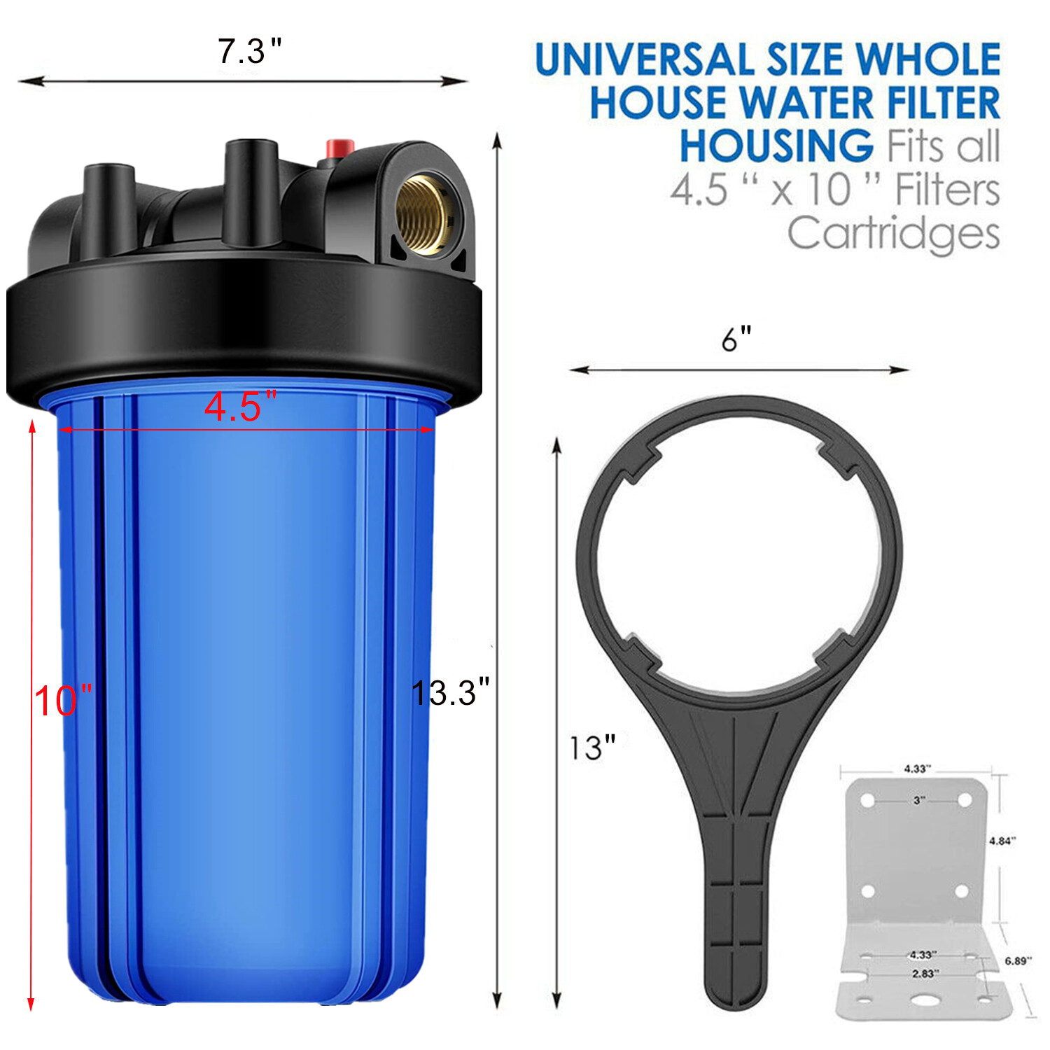 SimPure 20″ / 10″ Big Blue Whole House Water Filter Housing Filtration System RO