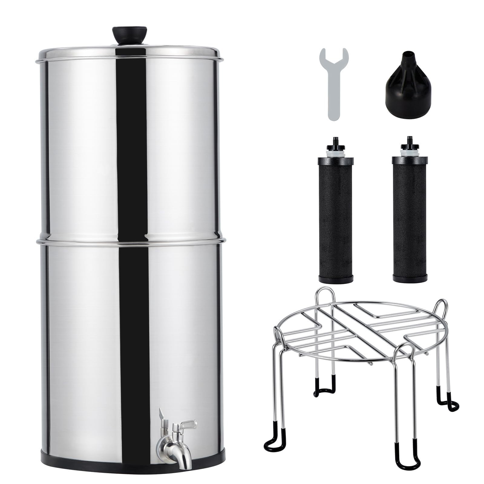 2.25G Gravity-fed Water Filter Countertop System Stainless Steel 2 Filters Stand