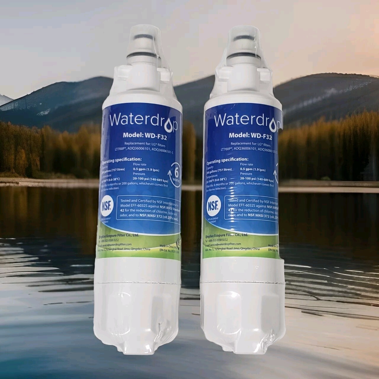 (Lot of 2) Waterdrop Water Filter Model: WD-F32. Compatible with LG LT700P. New