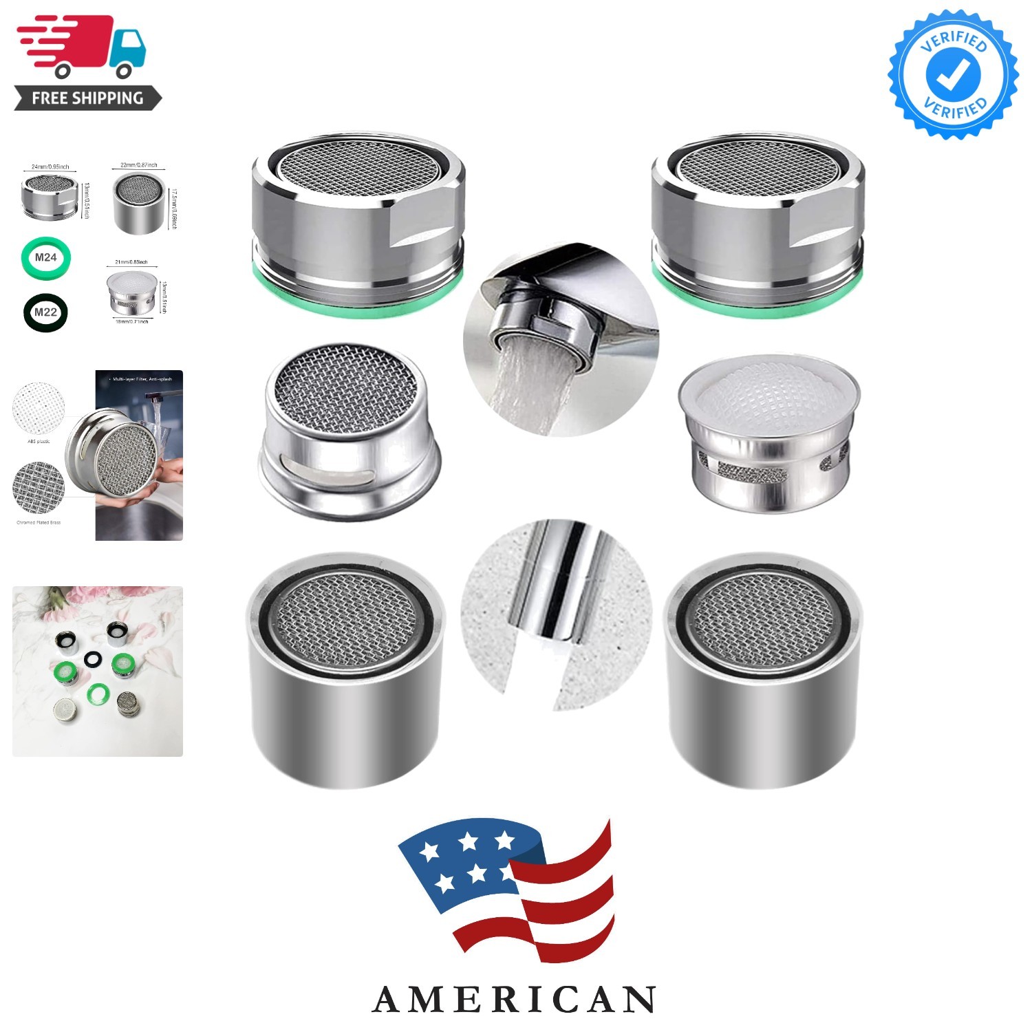 4pcs Faucet Aerators, 2pcs Aerator Filter Replacement Parts, with Brass Housi…