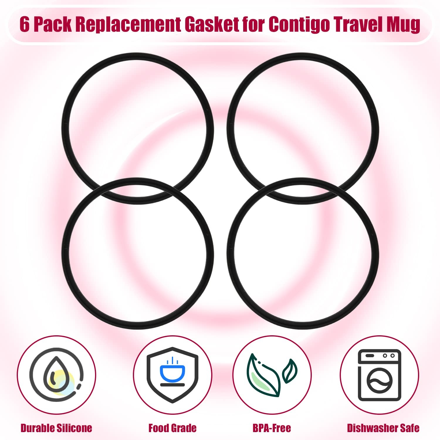 4pcs Replacement Rubber Lid Seals Compatible with 16 & 20 oz Contigo…