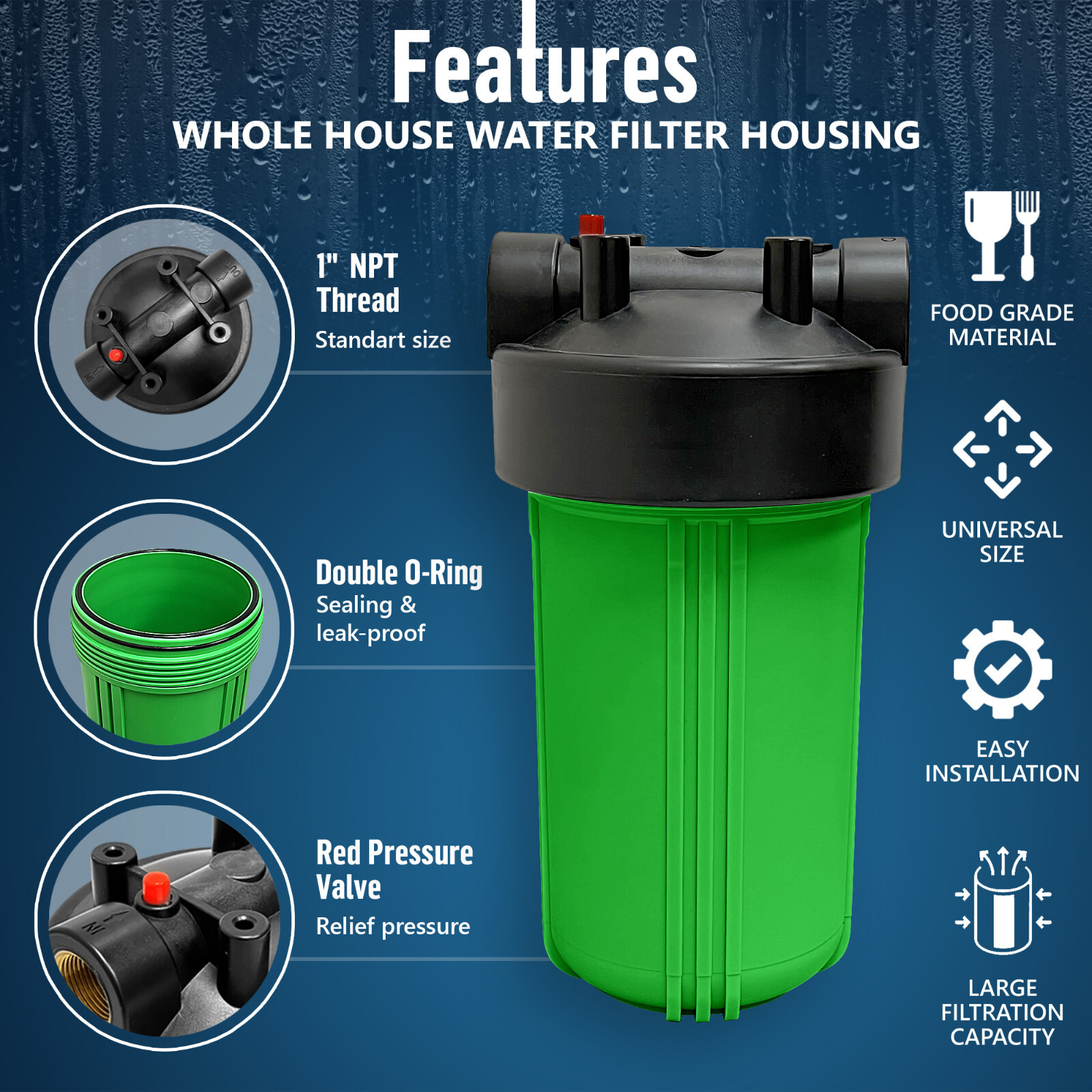 1 Green High Capacity 10 x 4.5” Whole House Filter Purifier System 1” Brass Port