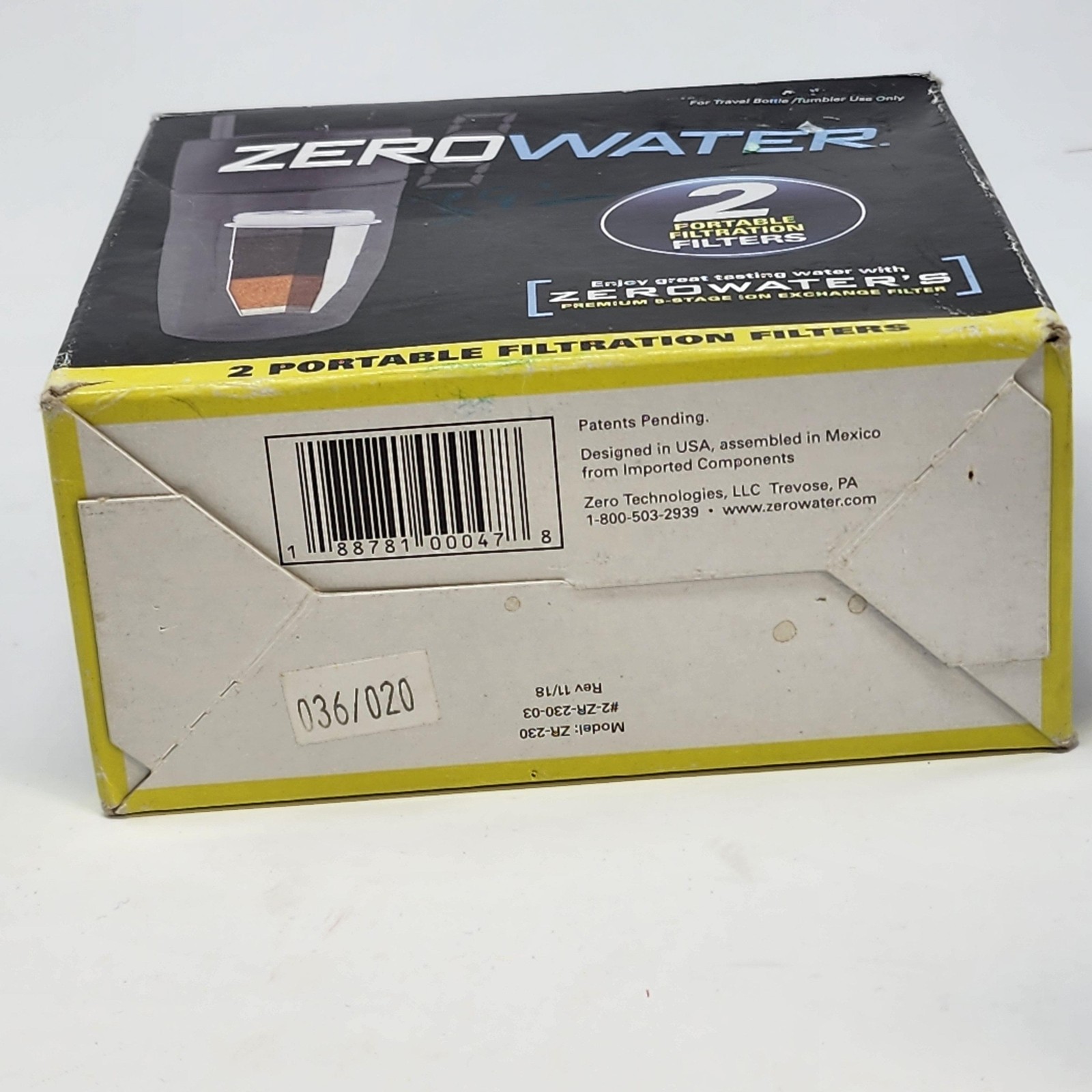 ZeroWater ZR-230 2 Pack Portable Filtration Filters For Brita Maxtra+ White