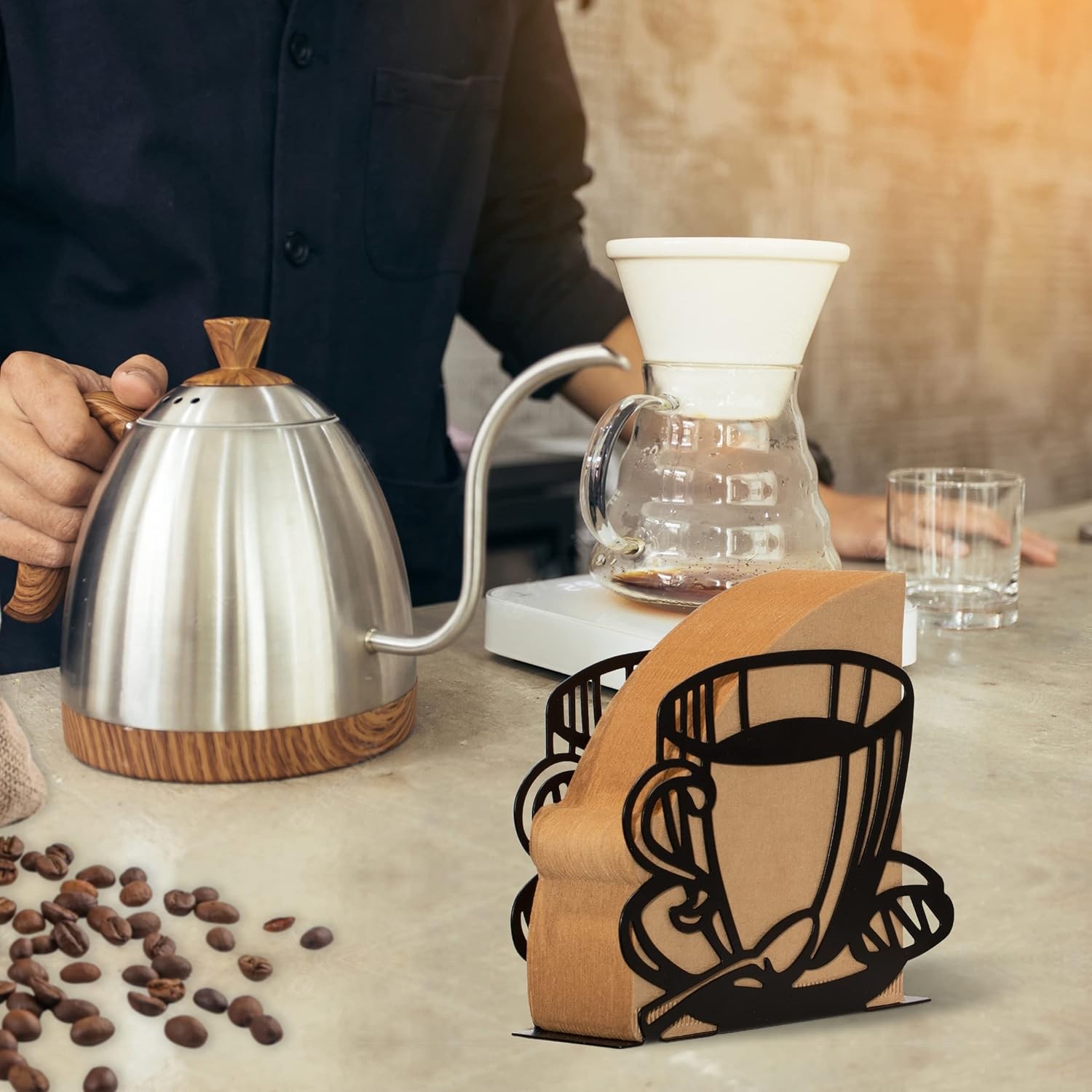 1 PCS Coffee Filter Holder,Coffee Paper Storage Rack Black