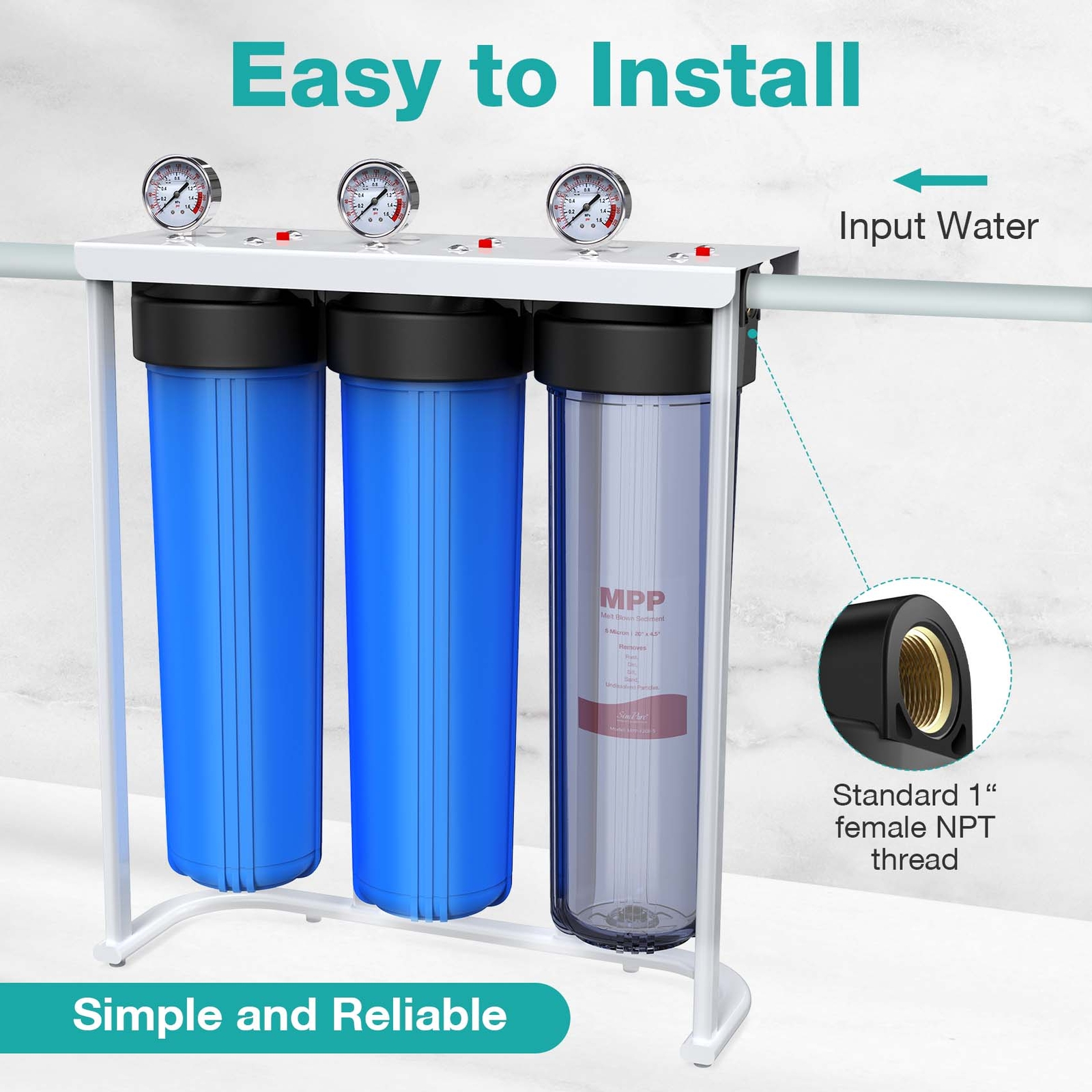 3Stage High Capacity Big Blue Spin Down Sediment Whole House Water Filter System