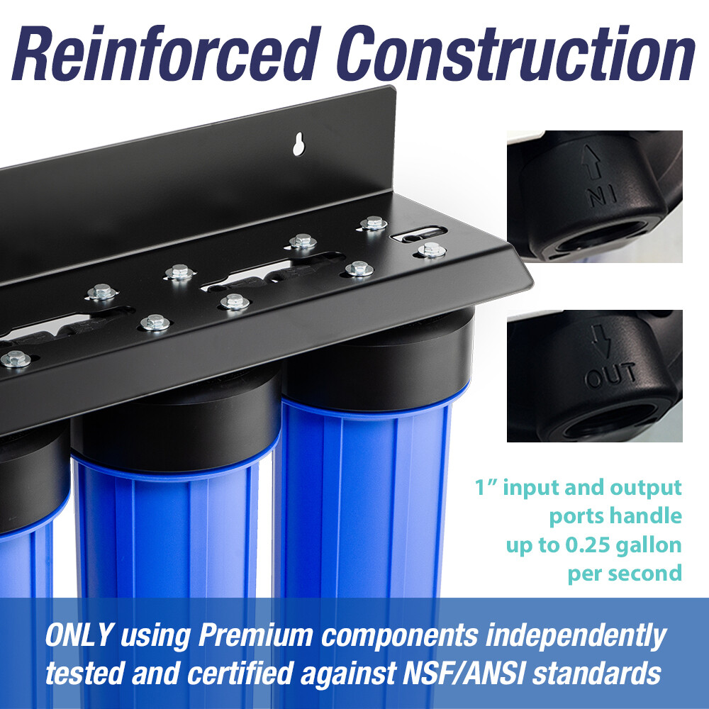 3 Stage iSpring Whole House Water Filter System Big Blue, 100,000 Gal Under Sink