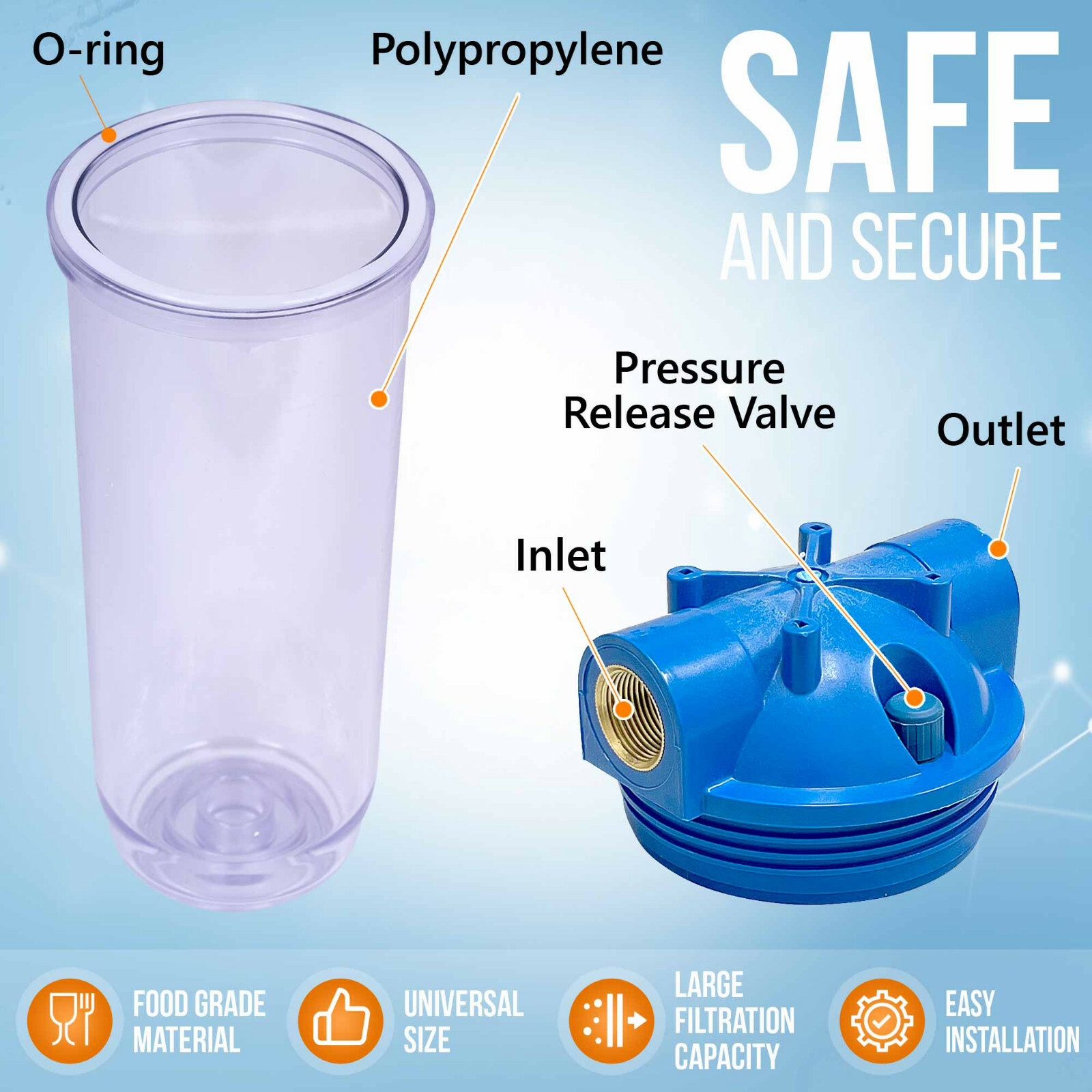10″ Clear Standard Whole House Water Filter System 4 Sediment 25 Micron Filters
