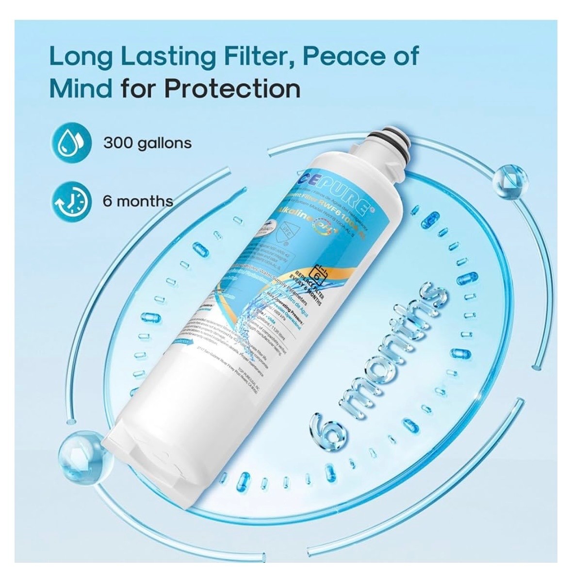 3 PACK ICEPURE Alkaline BORPLFTR50 Water Filter Bosch Ultra Clarity RWF6100A-AL