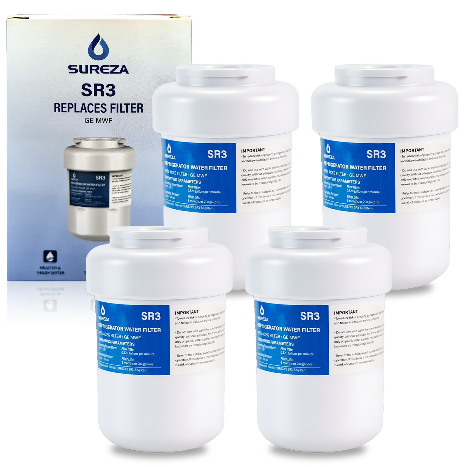 Fit for GE SmartWater MWF MWFP HDX FMG-1 RWF0600A PUREPLUS Water Filter 4Pack