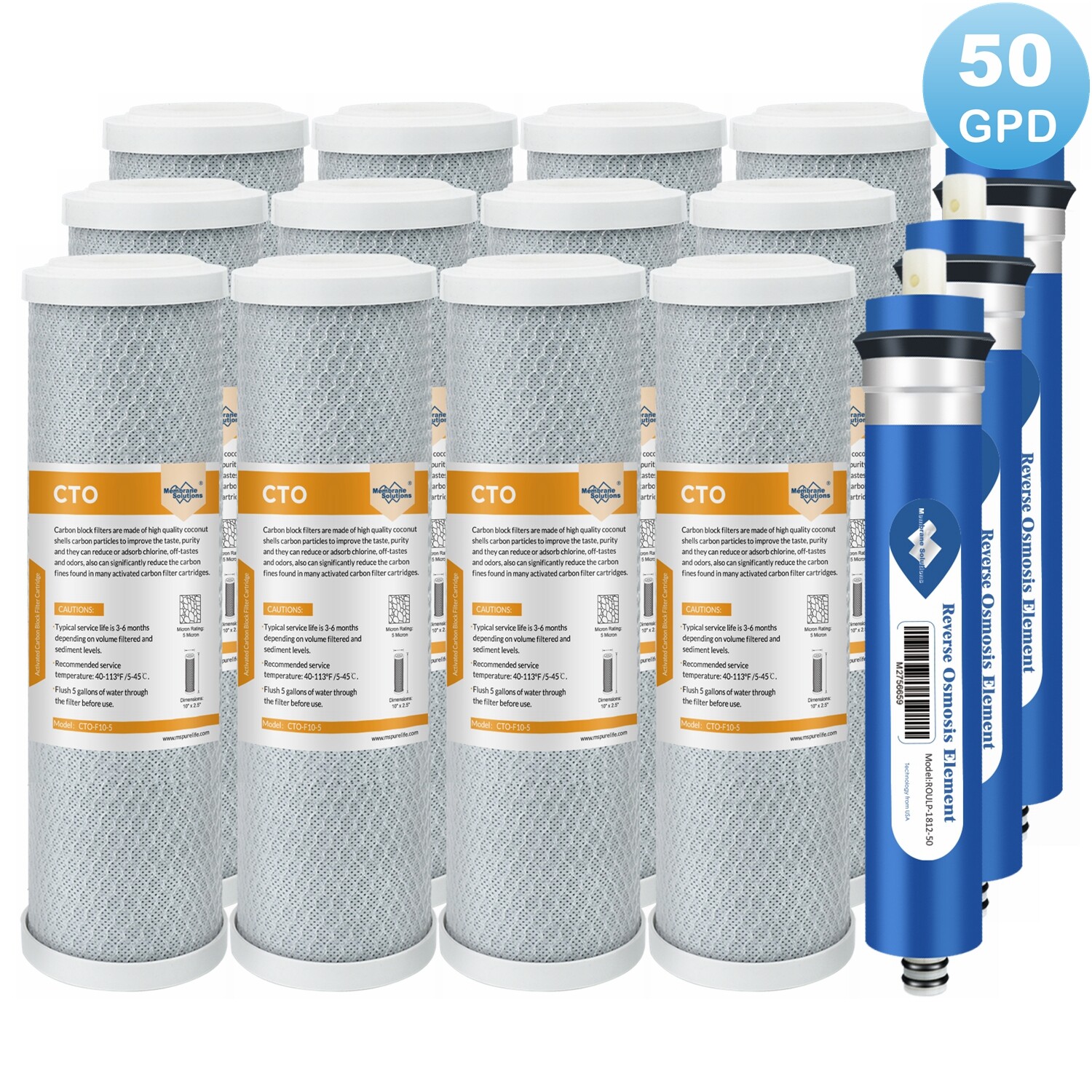 50 GPD RO Membrane Carbon Water Filter for GE GXRM10RBL Reverse Osmosis Systems