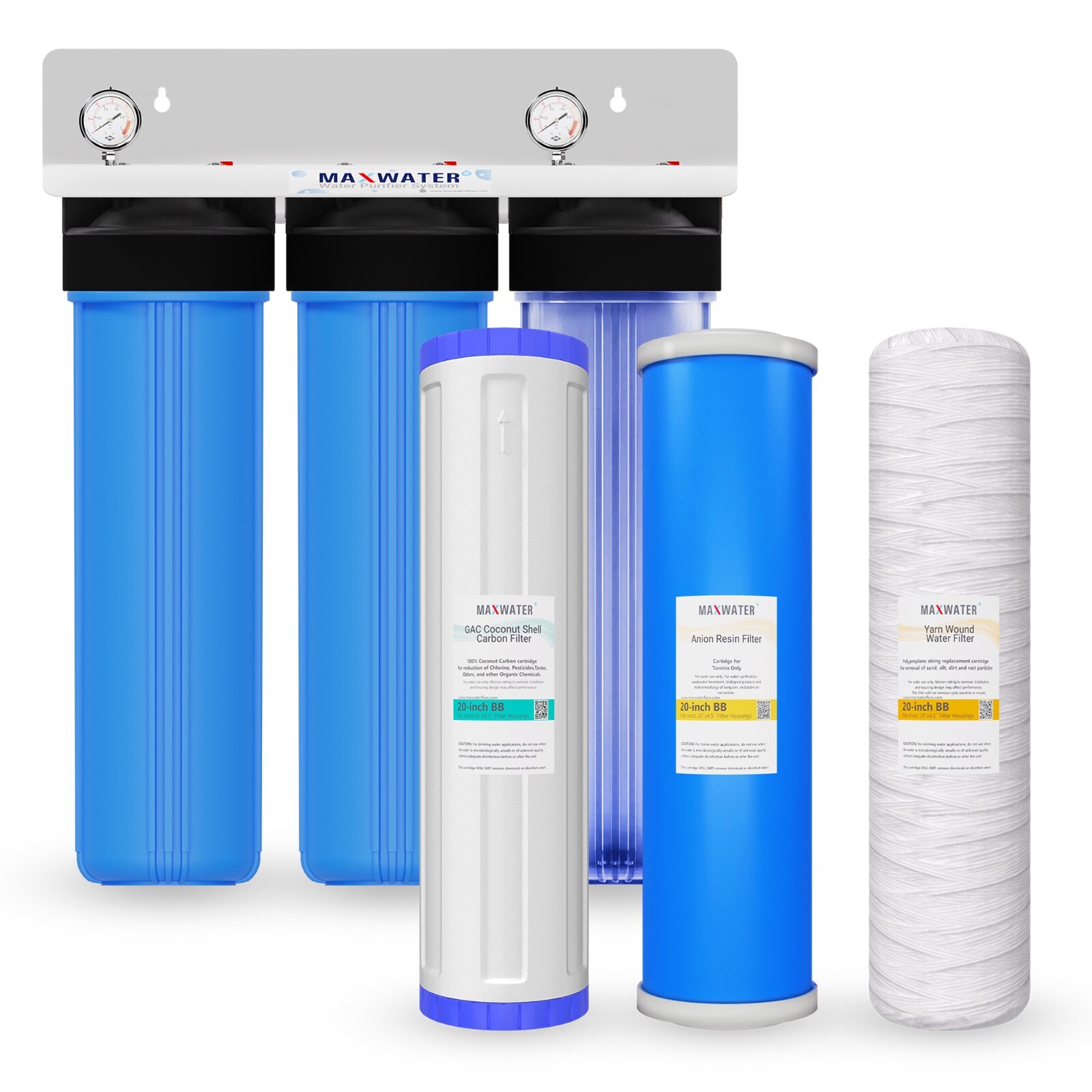 3-stage 20″x 4.5″ WH BB Tannin Removal Water Filtration System 1″ ports