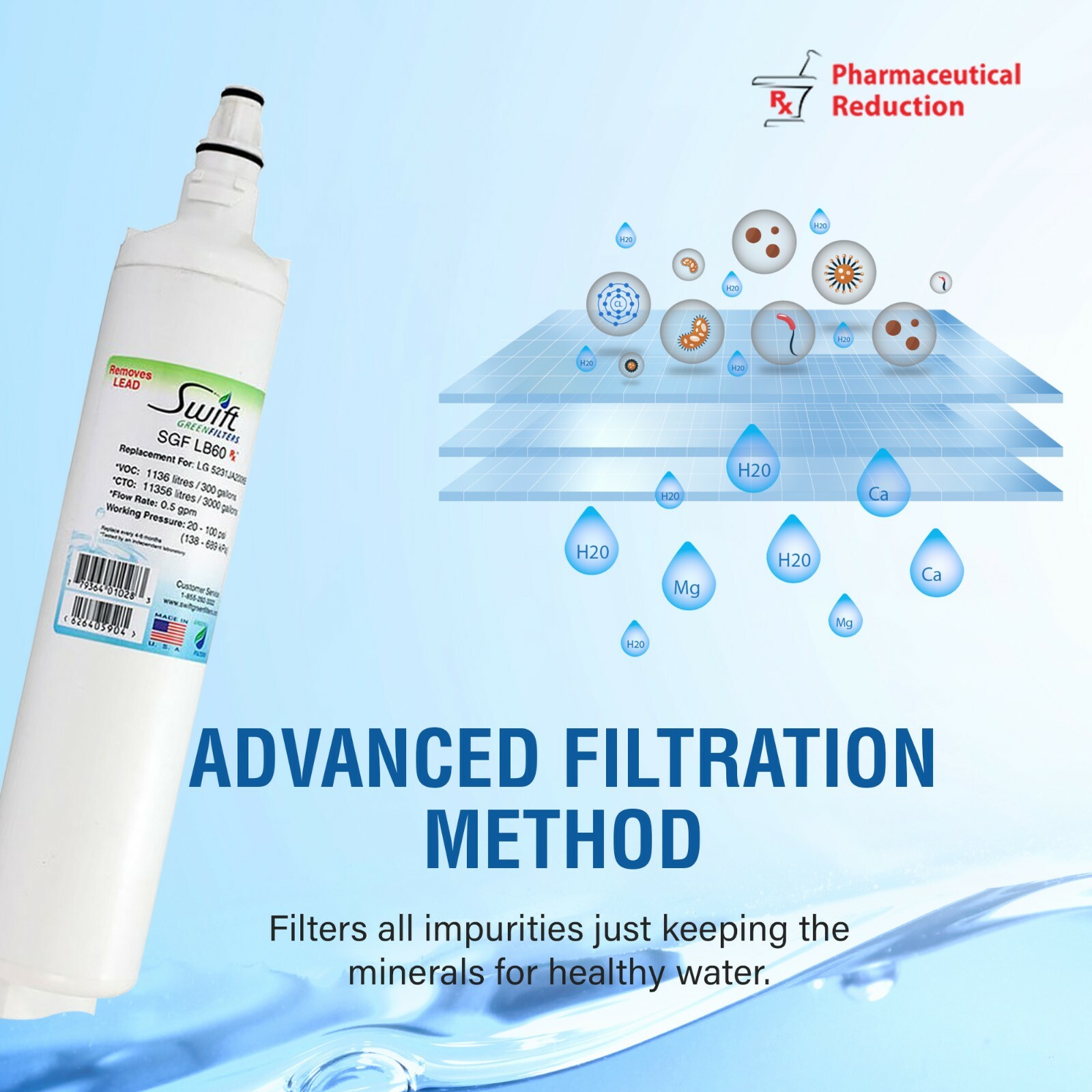 Replacement LG LT600P 5231JA2006A 46-9990 Refrigerator Filter by SGF-LB60 Rx