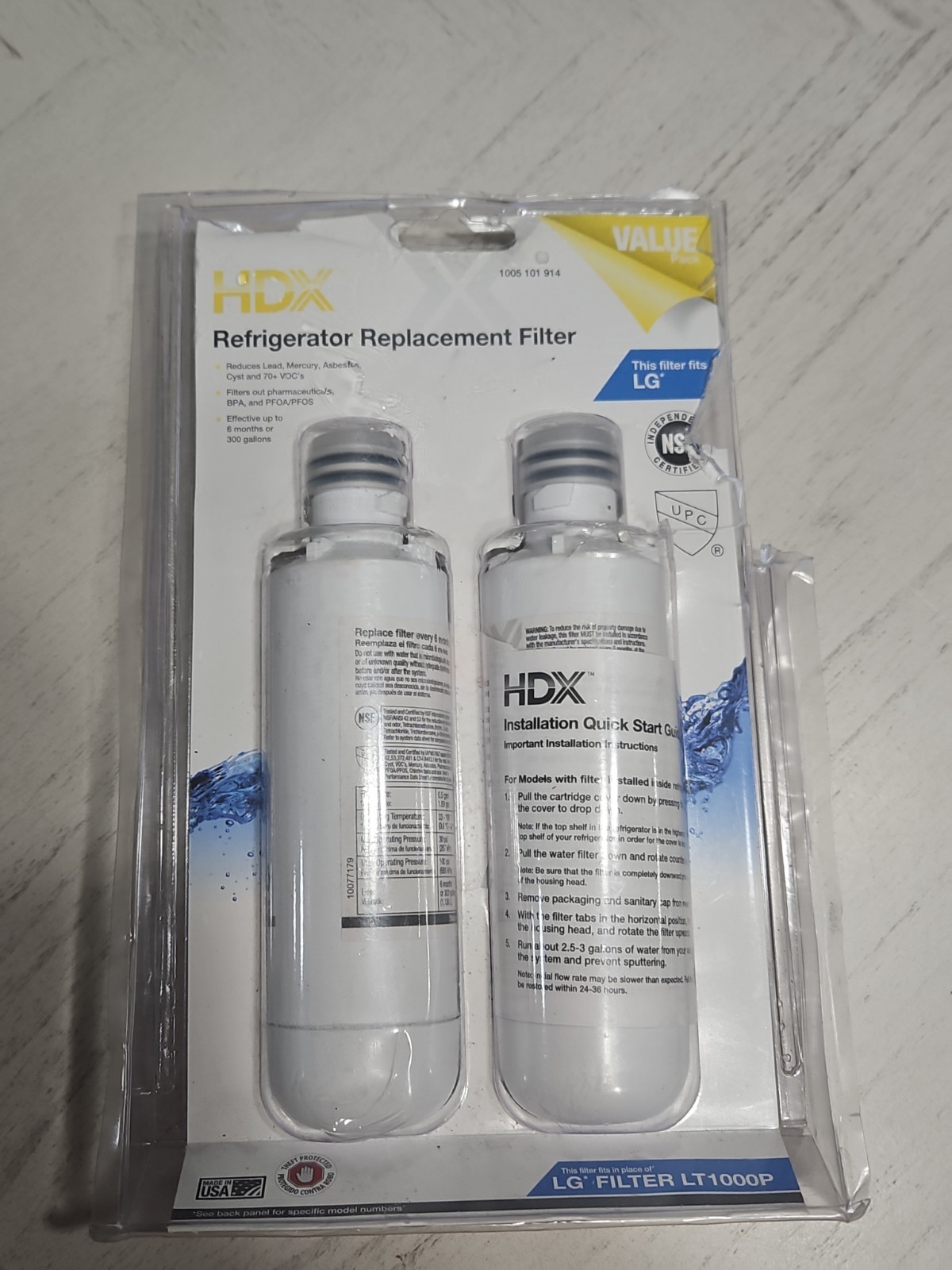 HDX FML-2 Premium Refrigerator Water Filter Replacement For LG LT1000P (2-Pack)