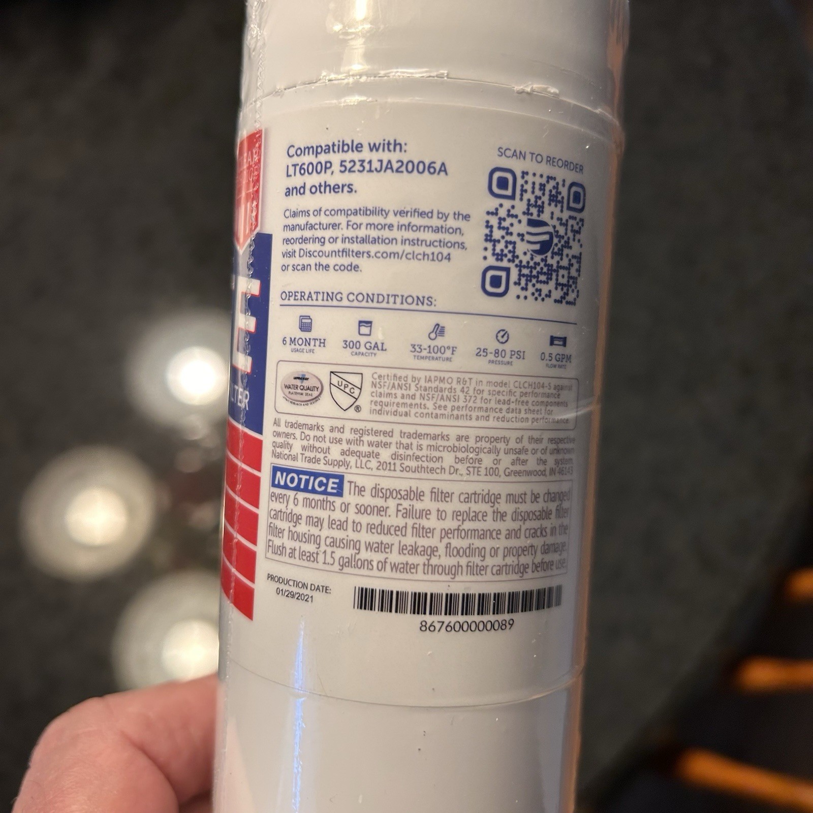 3 Taste Refrigerator Water Filter R-9990 LG LT600P 5231JA2006A Kenmore 46-9990