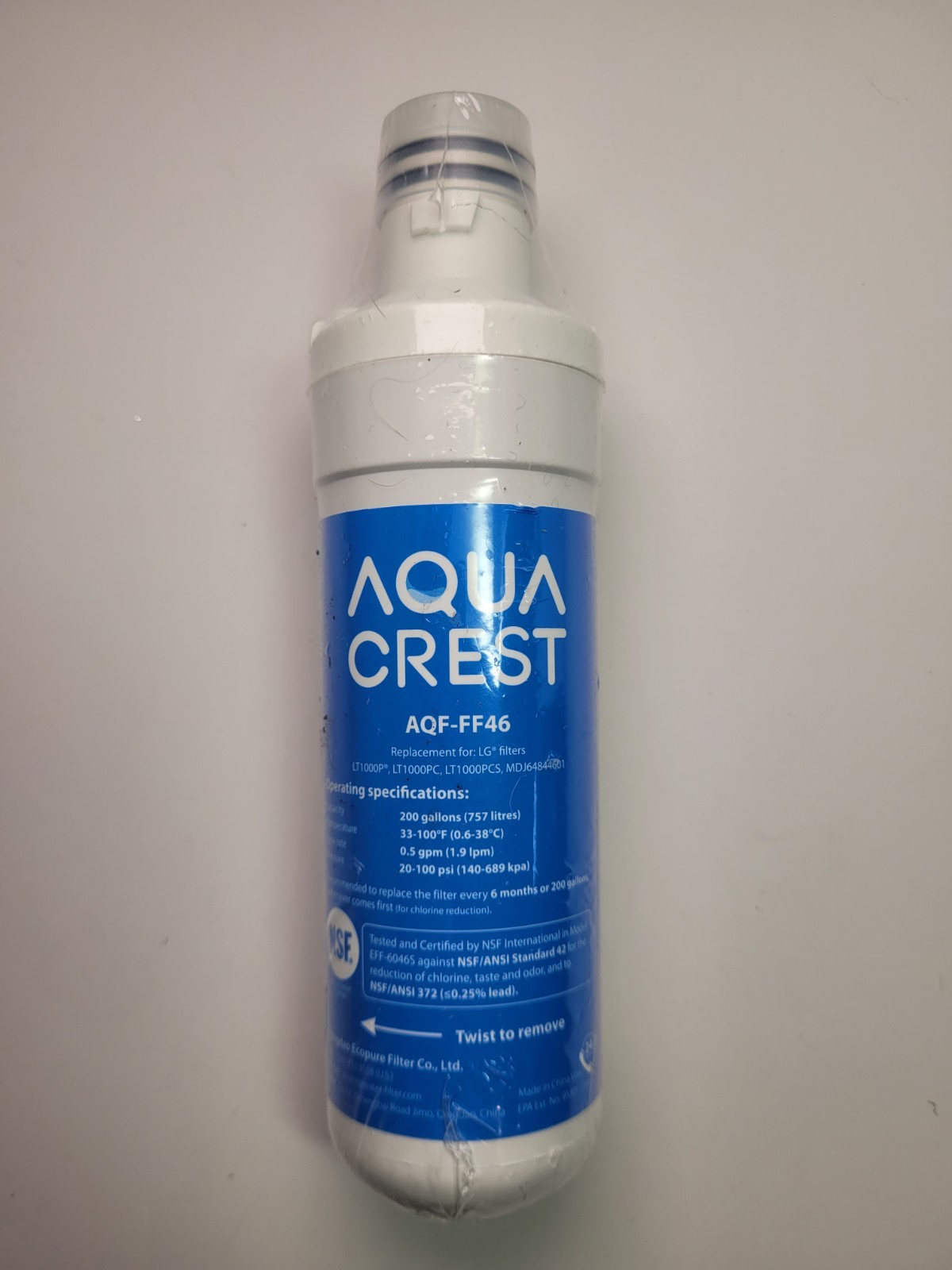 Aqua Crest AQF-FF46 Replacement LG Refrigerator Water Filter LT1000P/PC/PCS