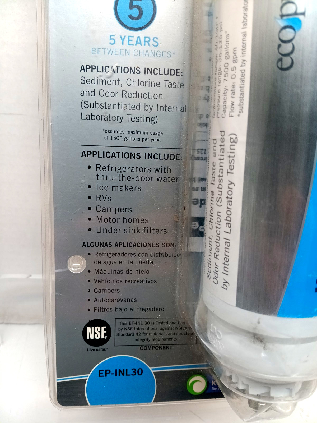Ecopure 5 Year EP-INL30 In-Line Refrigerator Ice Maker Water Filter Sealed NEW