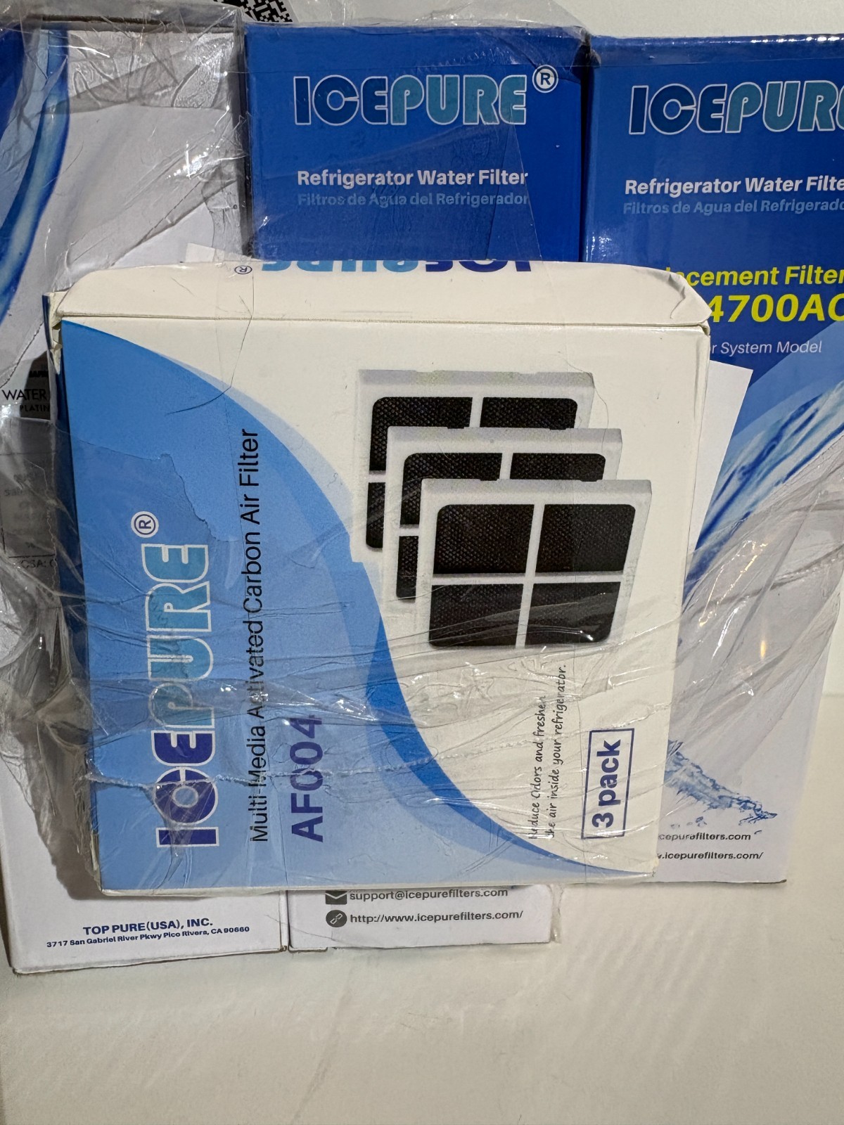 ICEPURE RWF4700AC Refrigerator Water Filter Lot (3) + AF004 Air Filter 3-Pack