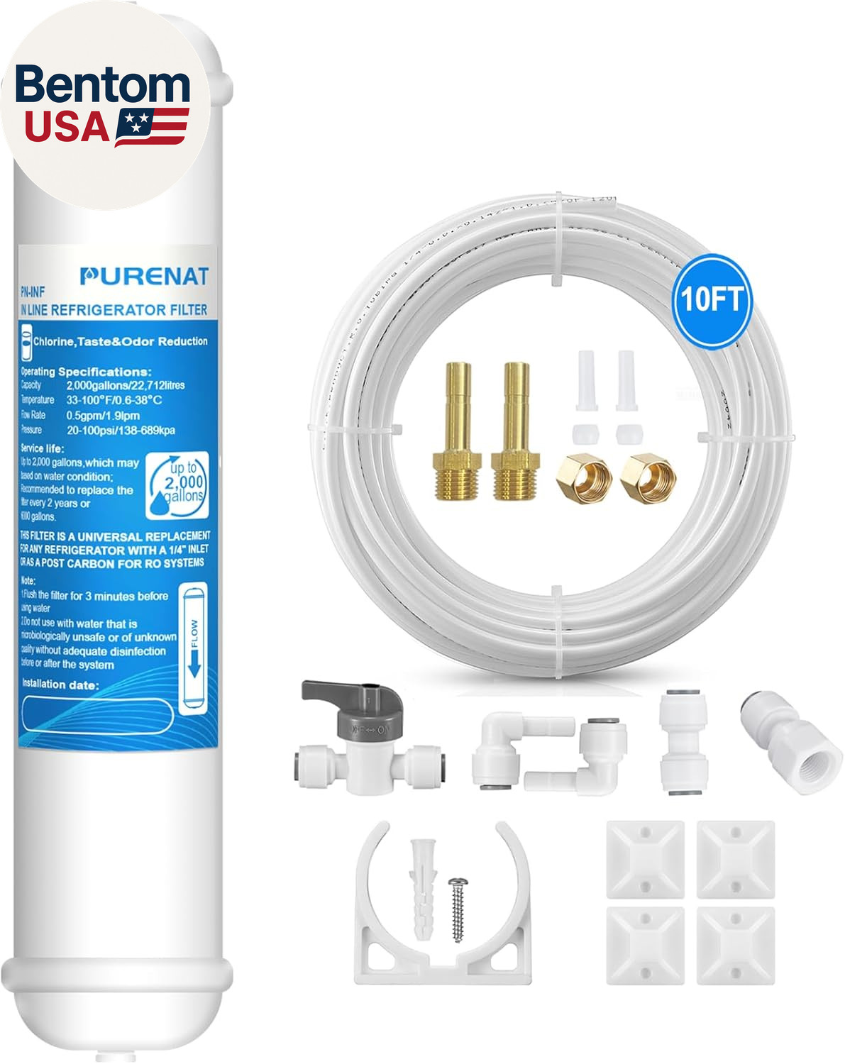 Inline Water Filter for Refrigerator and Ice Maker(1 Pack),1/4″ Push Connect Pos