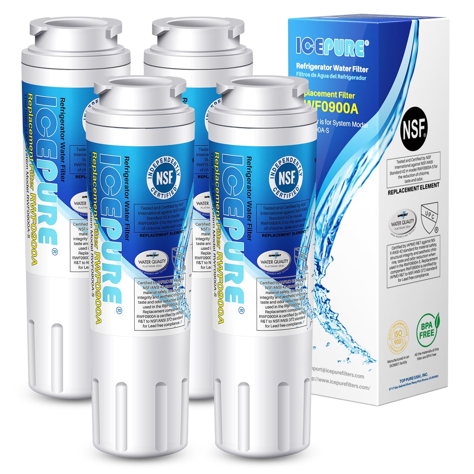 ICEPURE UKF8001 Refrigerator Water Filter 4 Count (Pack of 1), White