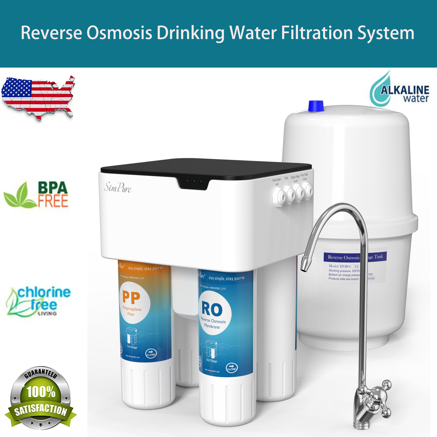 Simpure Q2 Under Sink Water Filter System Reverse Osmosis Space Saver Purifier