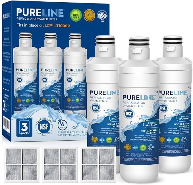 3 PACK *NEW* Pureline PL-3400 Refrigerator Water Filter For LG Kenmore LG LT100P
